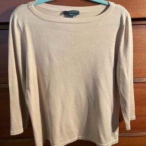 Lauren Ralph Lauren Pullover SZ PL Tan 3/4 sleeves Silk Cotton Nylon